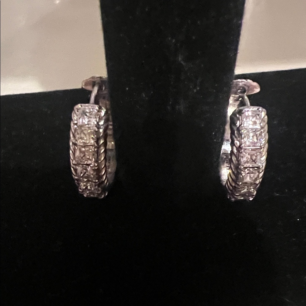 Judith Ripka Silver and White Stone Earrings